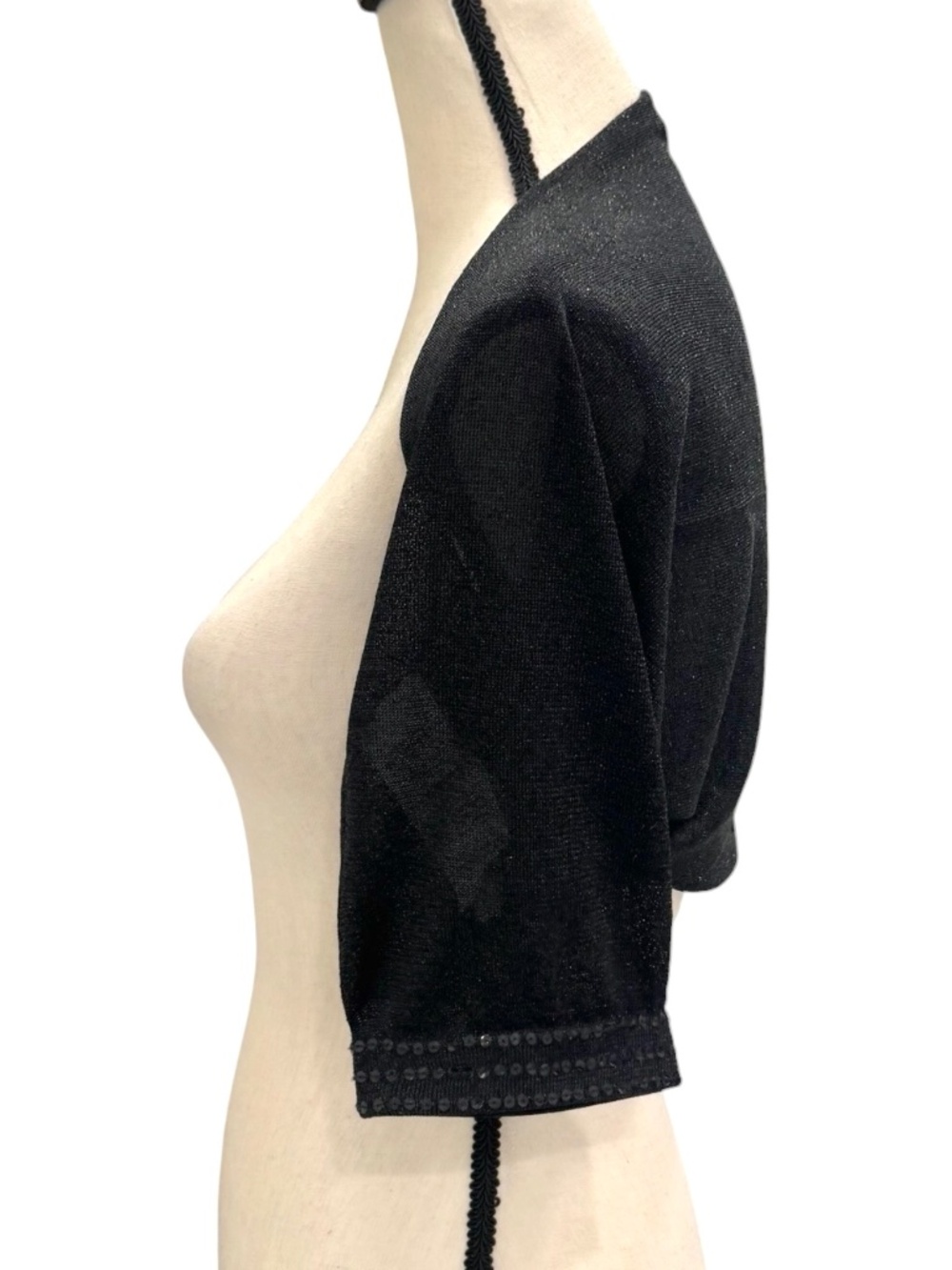 ADOLFO DOMINGUEZ BLACK METALLIC SHIMMER OPEN FRONT BOLERO SHRUG - Picture 7 of 16